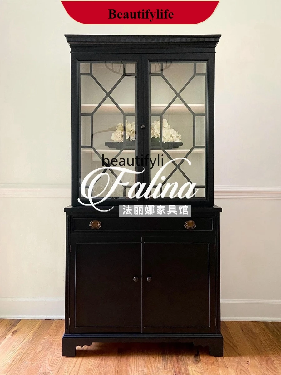 

DD132 Light luxury dining side cabinet against the wall retro wine cabinet solid wood locker ultra-thin living room display cabi