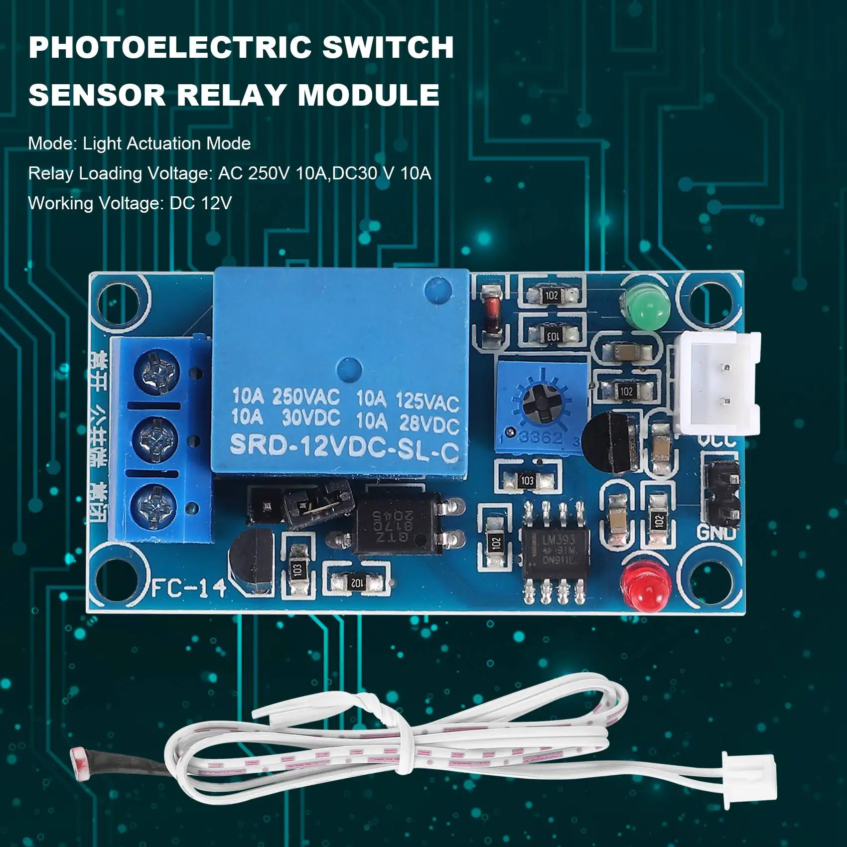DC 12V Photoelectric Switch Sensor Relay Module 50mmx25mm w 2 Cable