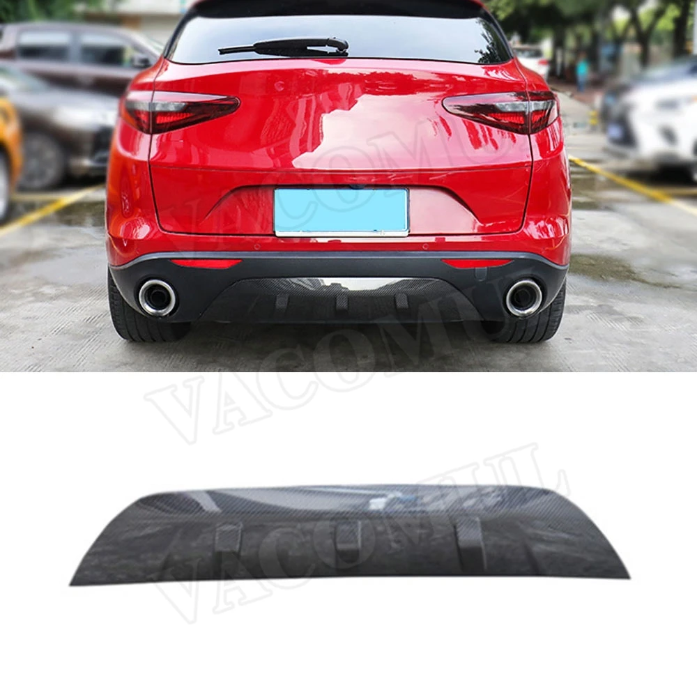 VACOMUL Carbon fiber Rear Lip Diffuser Trim For Alfa Romeo Stelvio 2017 2018 2019 ABS Fins Shark Style Bumper Cover Car Styling