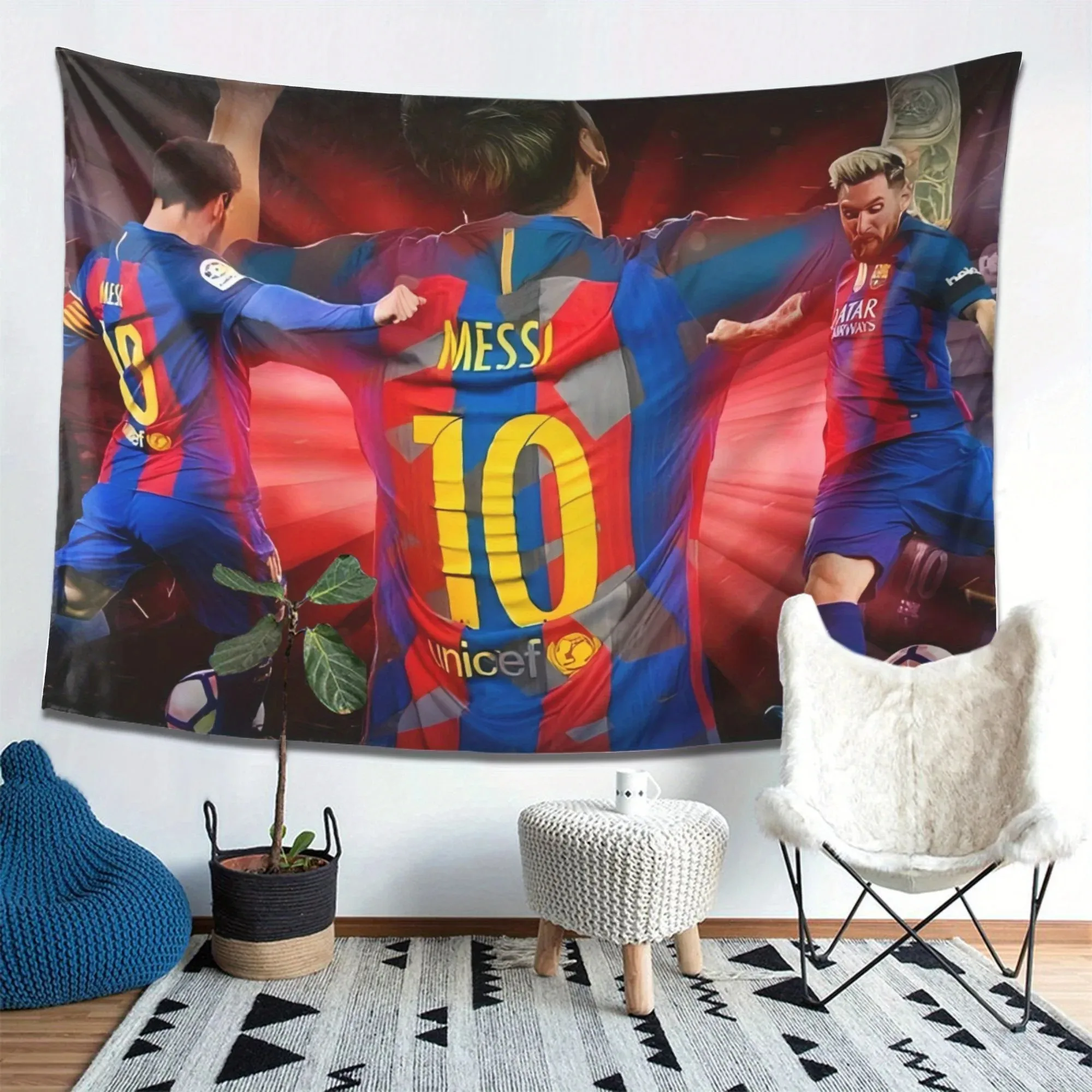 Leo Messi Barcelona Tapestry - Celebrating Legends with Iconic Moments - Perfect for Home Decor, Showcasing Football Passion