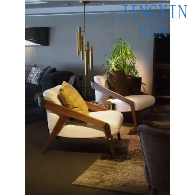 More Design Home Furniture Factory Direct Sales Balcony Lounge Chair Wooden Hotel Fabric Lounge Chair Living Room