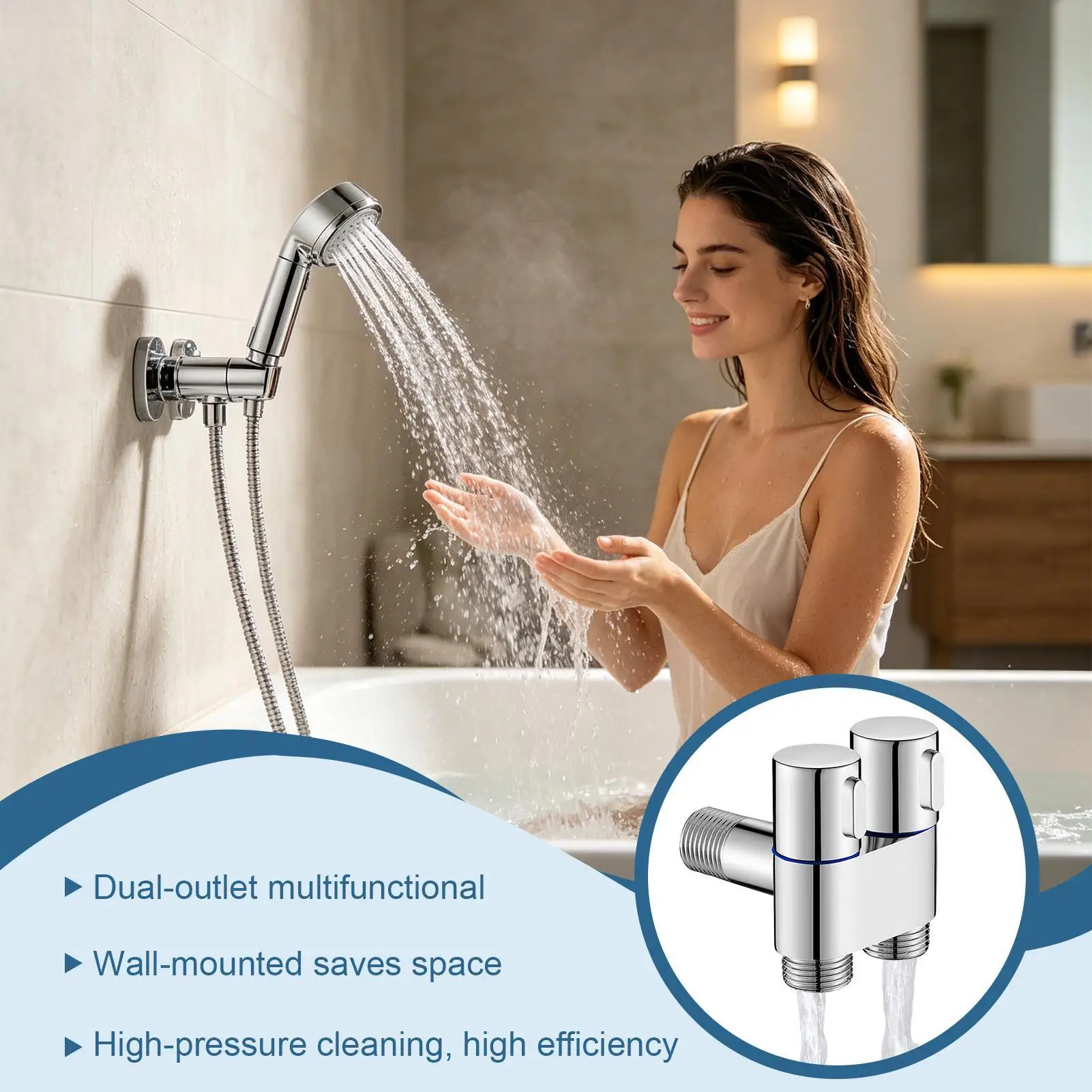 

Toilet cleaning nozzle High-Pressure Zinc alloy three-way angle valve wall mounted one inlet and two outlet save space Toilet