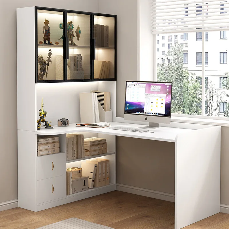 مكتب ورف كتب متكامل، فاخر من الخشب الصلب، منزل حديث، مكتب كمبيوتر مكتبي، مجموعة خزانة