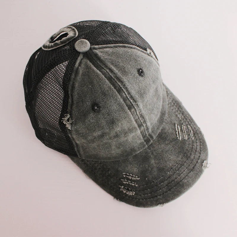 Vintage Ponytail Baseball Cap Women Adjustable Snapback Hat