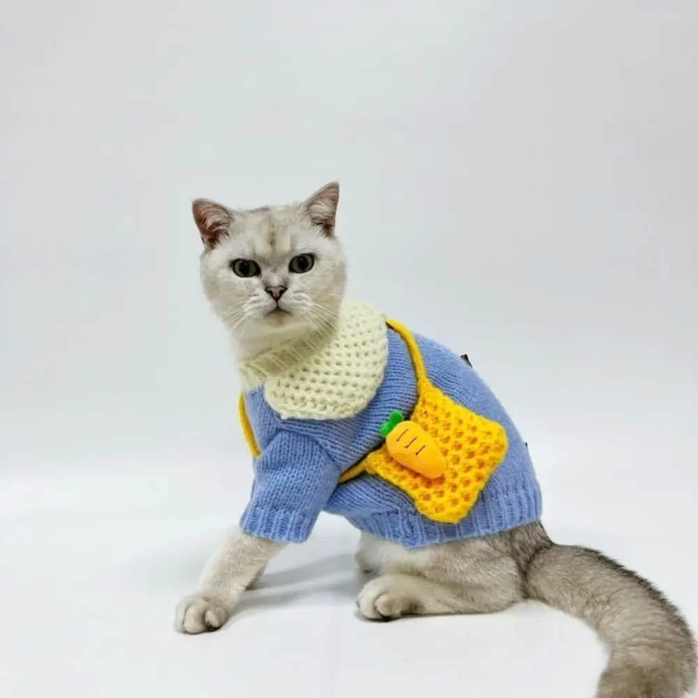 Baju anjing peliharaan kelinci biru hadiah hangat musim dingin sweter hewan peliharaan mantel anak anjing untuk kucing dan hewan kemeja rajut Teddy