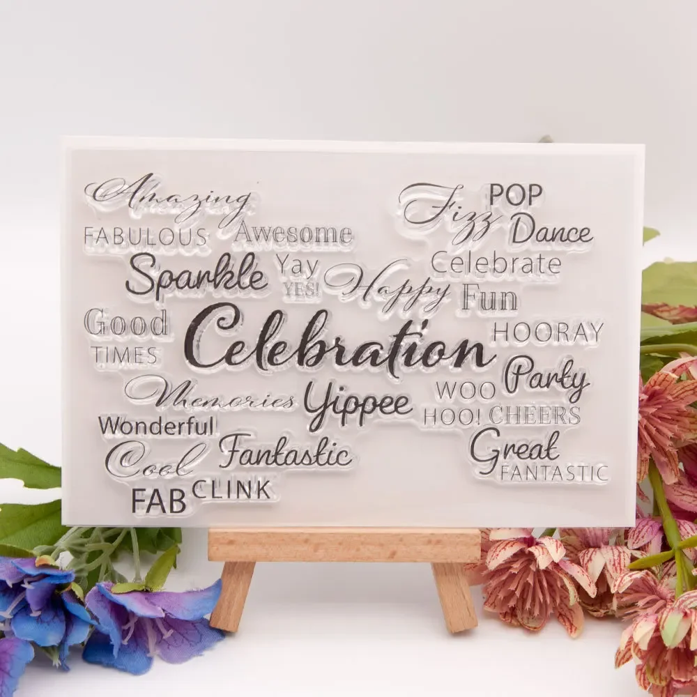 1pcs Words Celebration Good Times Fun Wonderful Cheers Clear Stamps for Card Making Decoration and DIY Scrapbooking