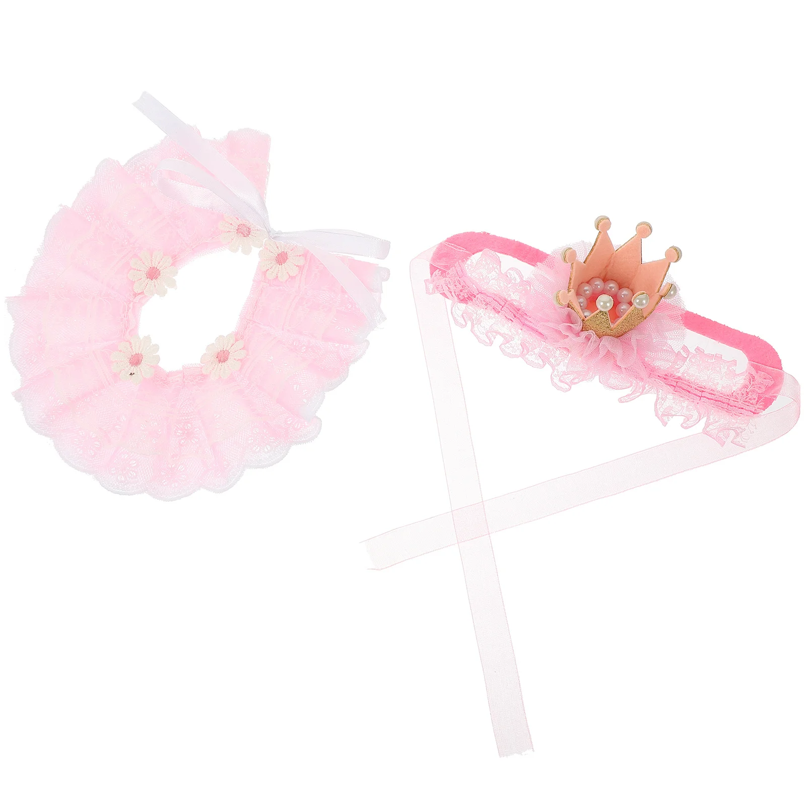 

1Set Pet Birthday Hat Set Elegant Cat Crown Collar Scarf Combo Soft Comfortable Fit for Parties Festivals Christmas Wedding Pet