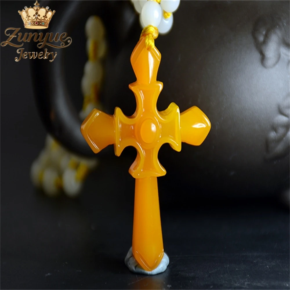 

High-End Yellow Dragon Jade Cross Pendant Luxury Quality Jewelry Handicraft Fashion Jewelry Exquisite Elegant Charms Popular