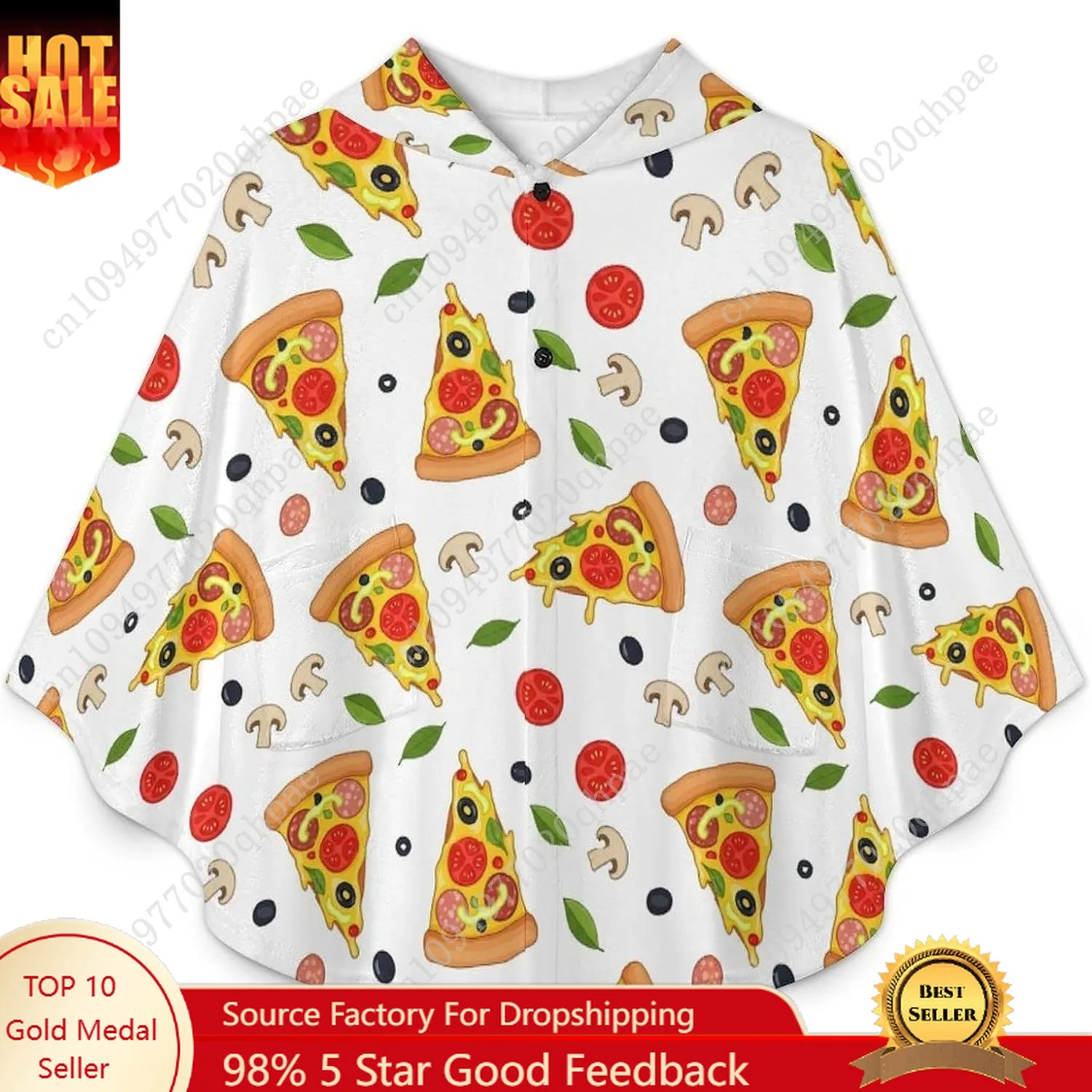 سترة بطانية مريحة من الفلانيل، سترة بغطاء للرأس كبيرة الحجم بشريحة البيتزا مع جيوب للأطفال والمراهقين #1