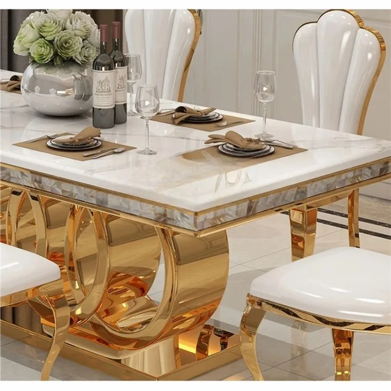 

Classic Italian White Dining Sets Big Rectangular 8 Seater Leather Chairs Luxury Marble Dining Table Dining Room Furniture