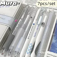 7pcs/set Fashion Gel Pen Simplicity White Transparent Color Series Stationery Gel Pen Smooth 0.5mm Black Ink Scrapbook Pen