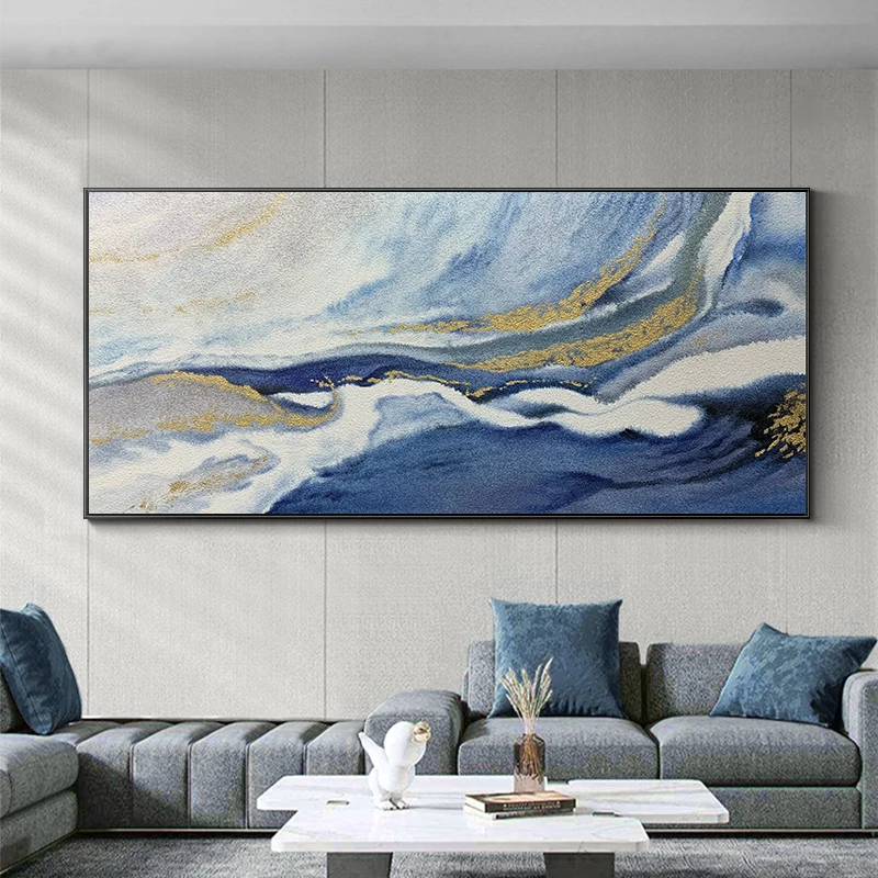 Hand Painted Abstract Painting On Canvas Painting Large Blue Wall Art Modern Minimalist Art Wave Art American Style Home Decor