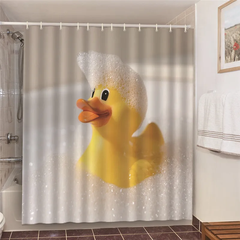 Funny Bathing Rubber Ducklings Shower Curtains Kids Home Bathroom Decor Blackout Screen Waterproof Fabric Bath Curtain Cortina