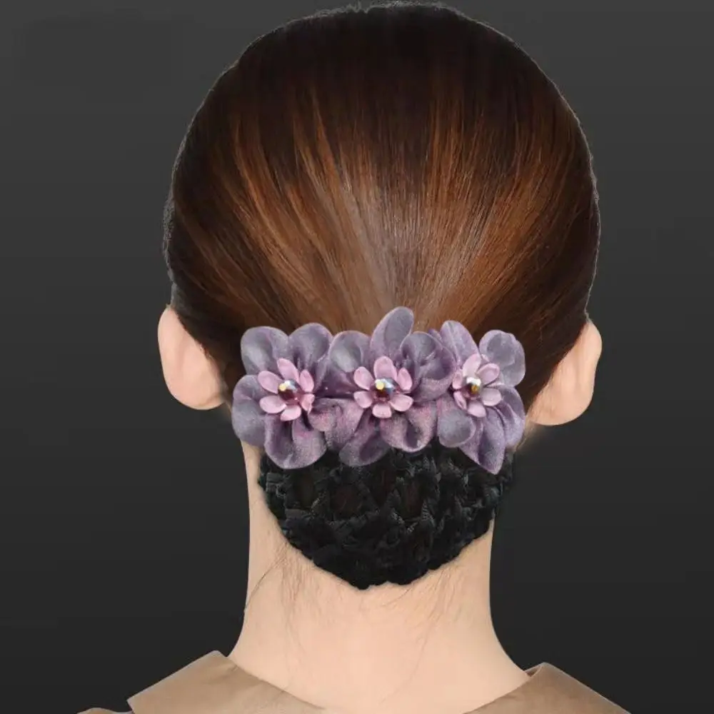 Korean Elegant Mesh Flower Spring Clips For Women Hotel Bun Snood Nurse Hair Clip Cover Net Hairpins Girls Ponytail Clip