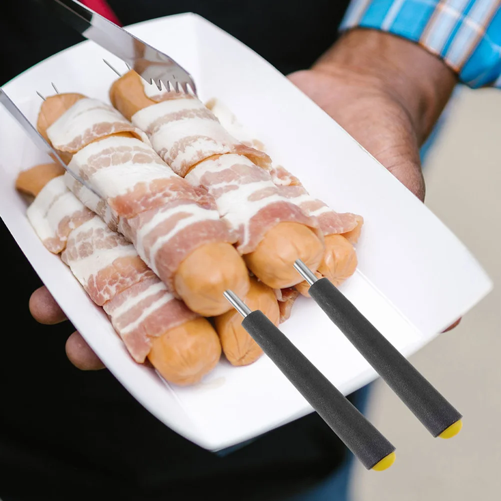 

8Pcs Stainless Steel Bbq Forks Manual Rotating Hot Dog Skewers Color Handle Roasting Sticks Camping Barbecue Essentials