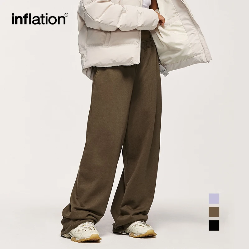 INFLATION Unisex Stacked Pants 2023 Autumn Heavy Weight  Wide Leg Sweatpants Mens Solid Color 100% Cotton Track Pant