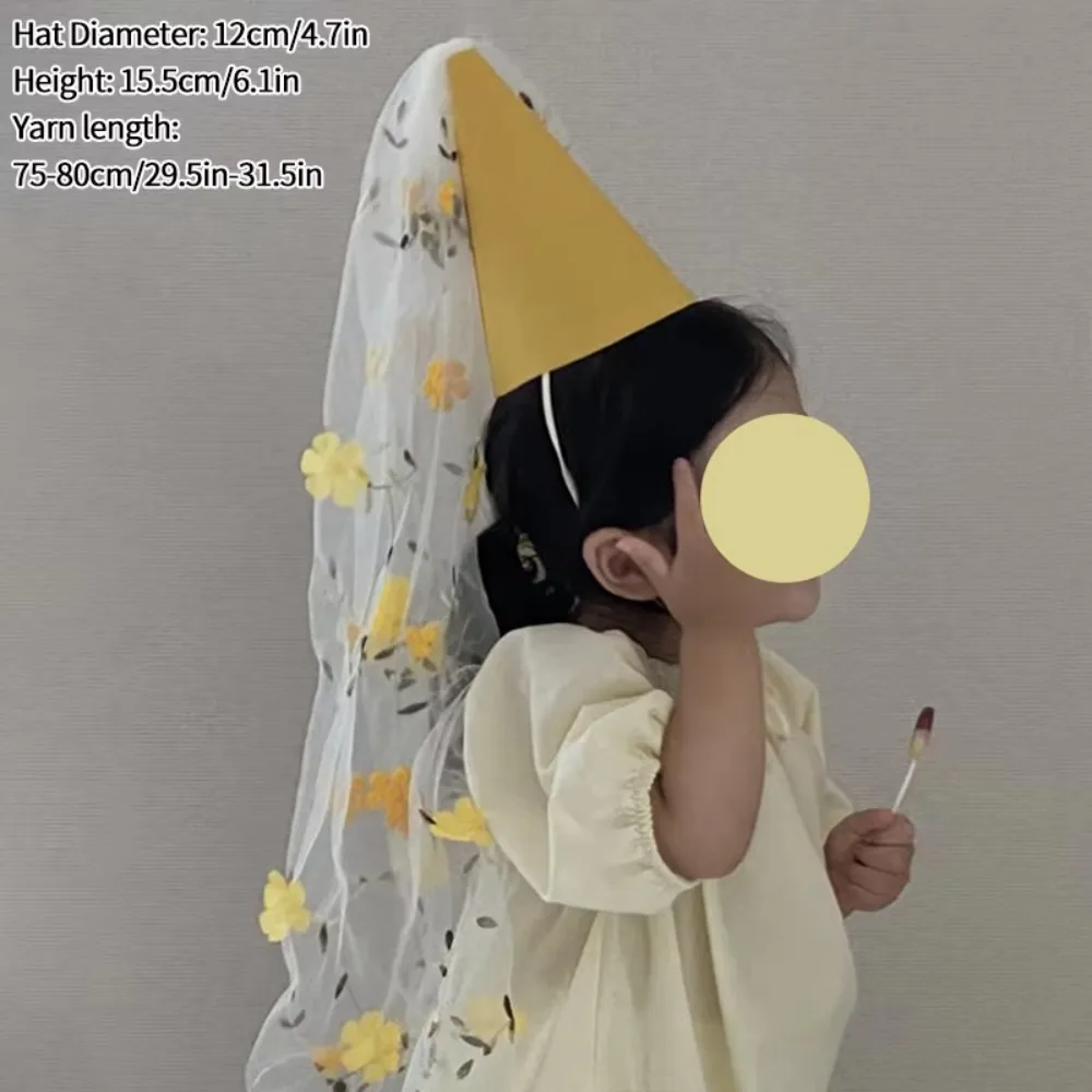 Ins 거즈 생일 축하 모자, 메쉬 펠트 헤어 밴드, 꽃 파티 모자, 사진 소품