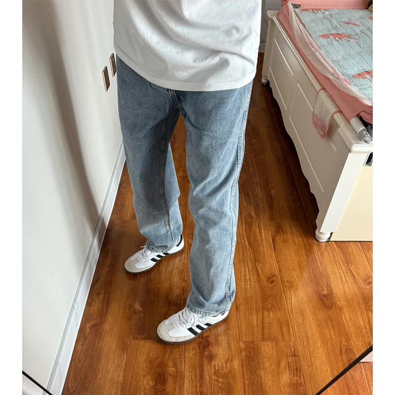 

Light Blue Straight Leg Men's Jeans Summer Thin High-End Feeling Cool Knife Pants American Vibe Micro Flared Trousers