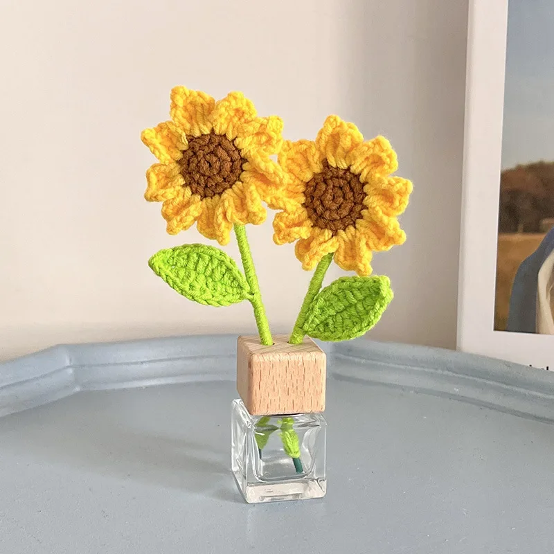 Handmade Creative Weaving Finished Sunflower Tulip Car Aromatherapy Bedroom Bedside Ornaments DIY Exquisite Gifts