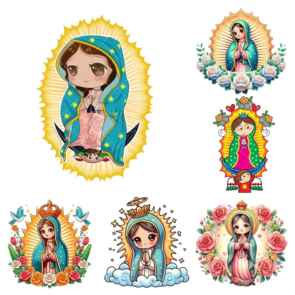 Mexican style  Mary  Iron On Heat Transfer Stickers For Clothes DTF Pinted Vinyl Thermal Appliques Washable T-Shirt Decal