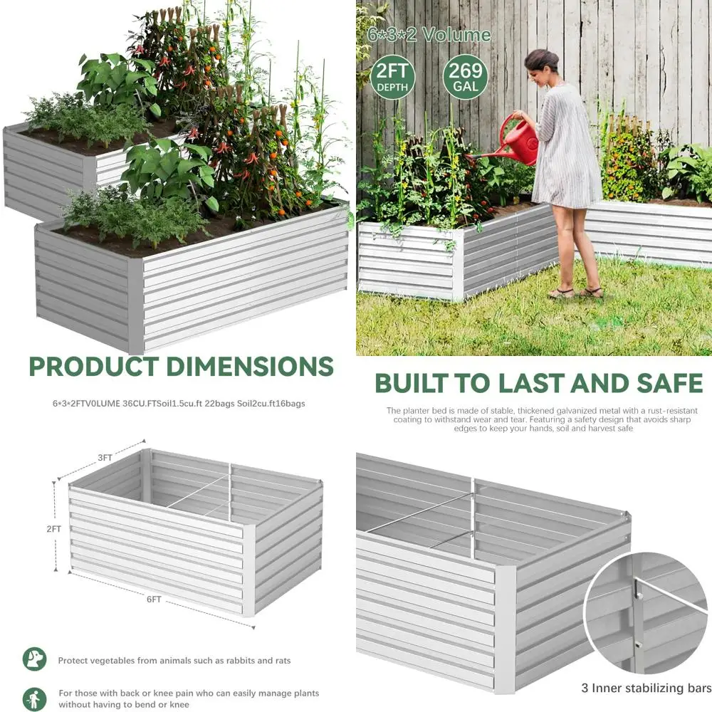 

Большие уличные металлические приподнятые садовые кровати, оцинкованные коробки для цветов размером 6x3x2 фута для садоводства, прочные приподнятые садовые растворы