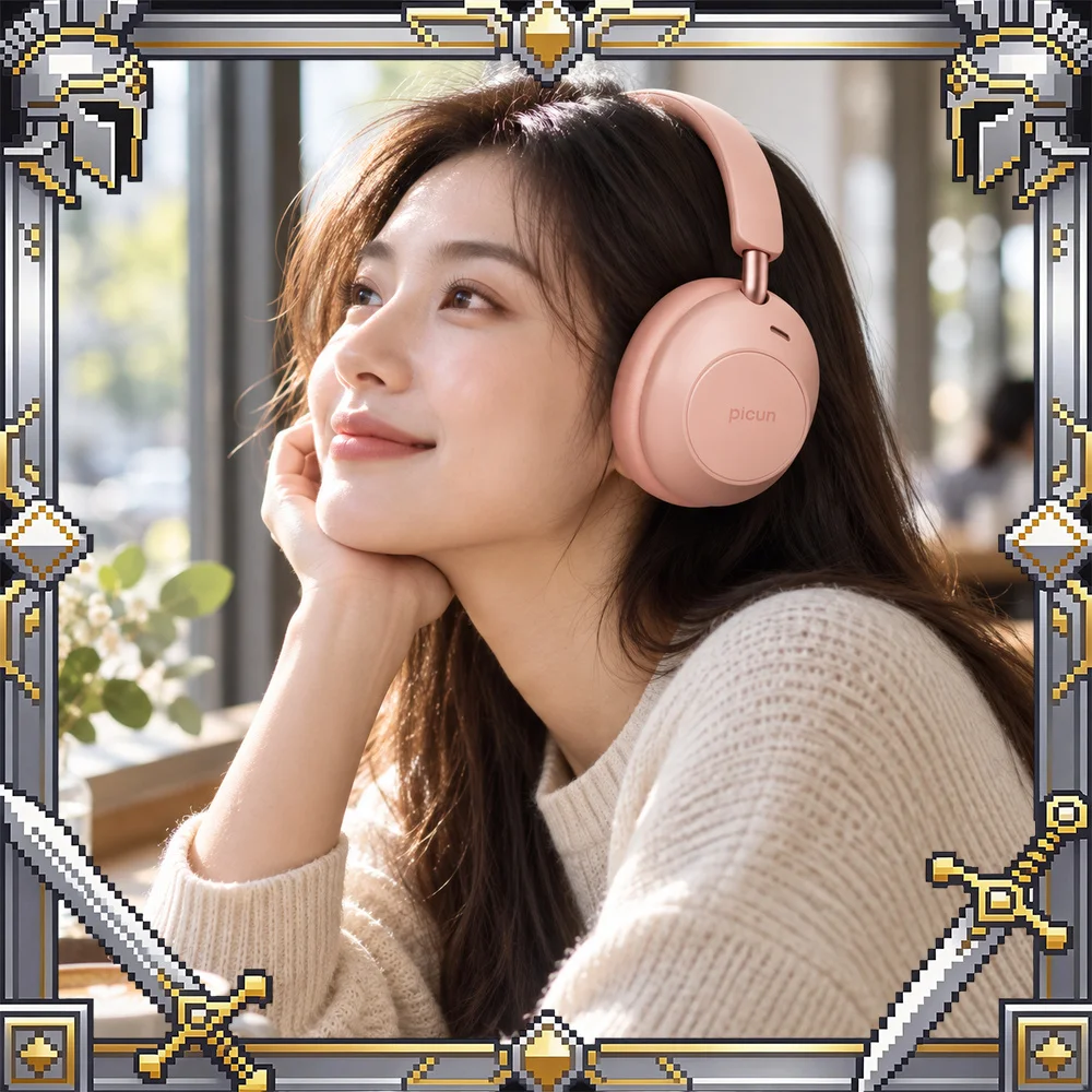 Picun F6 Over-Ear Wireless Headphones, -58 dB Adaptive ANC, Hi-Res Audio, 40 mm Bio-Carbon Driver, 6-Mic ENC Calls