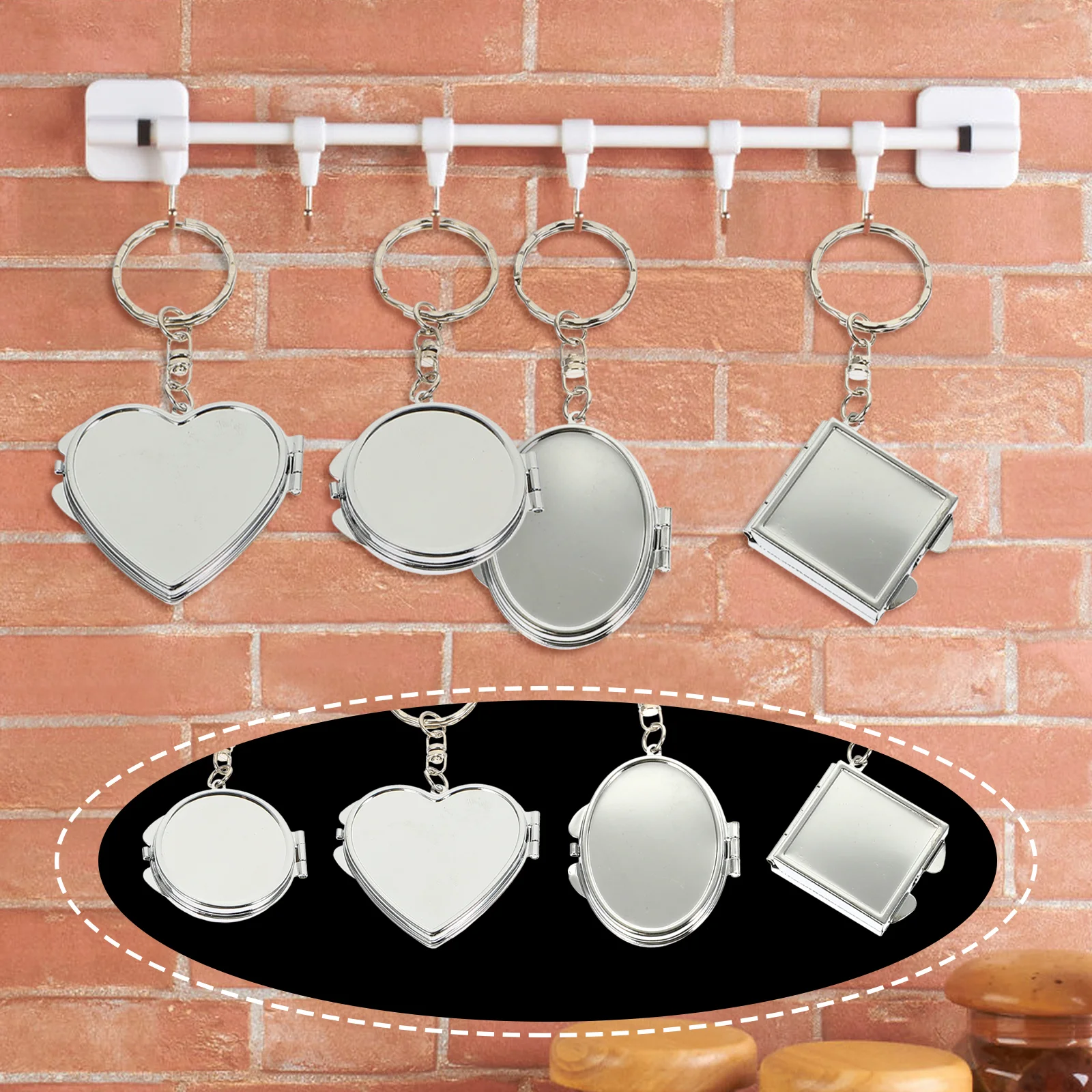 

8 Pcs Keychain Makeup Mirror Mini Metal Folding Keyring Keyrings Pendant Glass Supply Fob