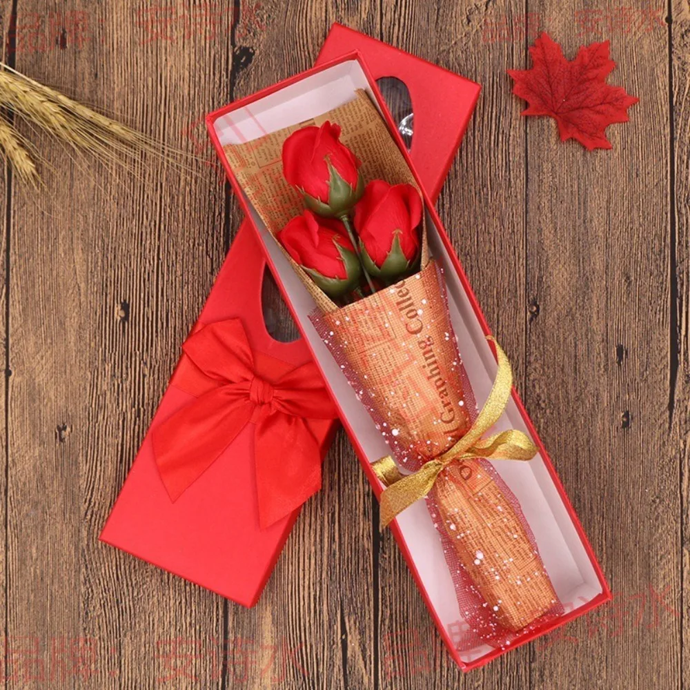 

Cute Romantic Roses Bouquet Gift Elegant Handmade Flower Gift Box Festival Bow Bouquet Decoration Wedding