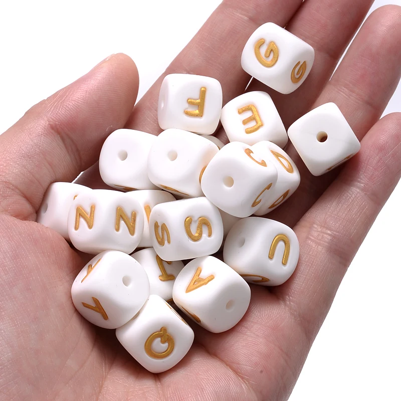 10Pcs 12mm Silicone Letters Beads English Alphabet Baby Teether For Personalized Name Pacifier Chain Clip Toys Accessories