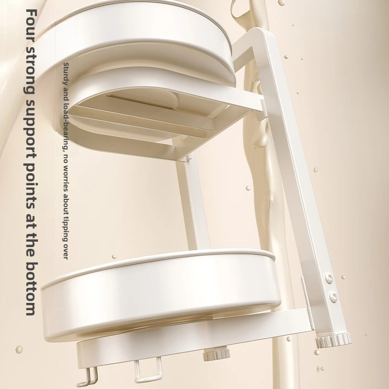 ‌ رف توابل دوار للمطبخ، رف قابل للتعديل من طبقتين، منظم بهارات قابل للإزالة، برج تخزين الحمام