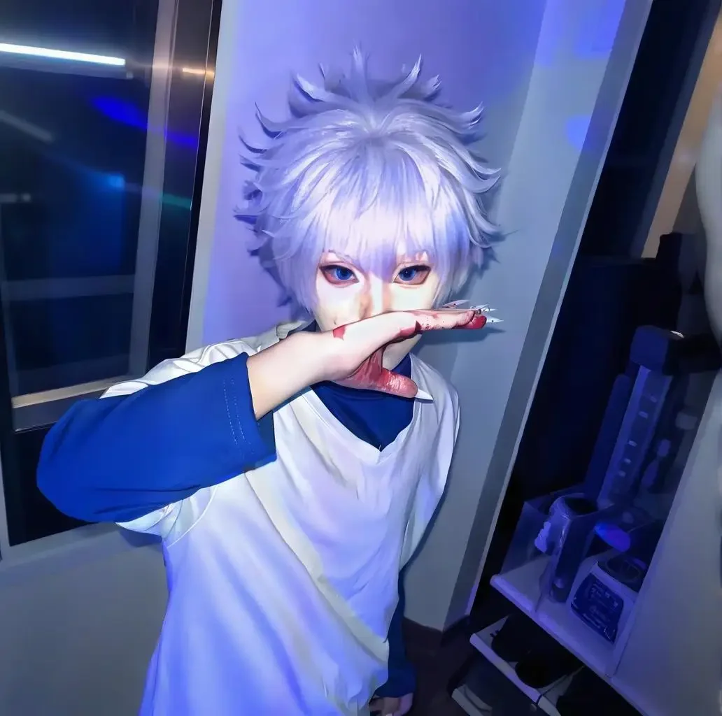 【Wetrose】In Stock Killua Zoldyck Cosplay Costume Hunter Hantaa Kirua Zaoldyeck T shirt Full Set Wig Halloween view 2