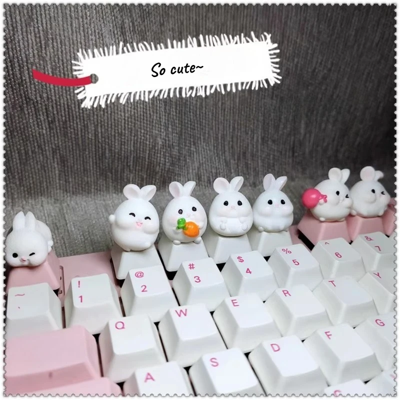 1pc Personality Keycap White Cute Cartoon Rabbit Keycaps for Cross Shaft Mechanical Keyboard Ecs Key Diy Decoration Keycaps