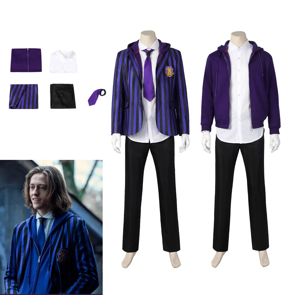 

Wednesday Xavier Thorpe Cosplay Costume Academy Uniform Coat Pants Hoodie Shirt Tie Roleplay Party Clothes Role Play