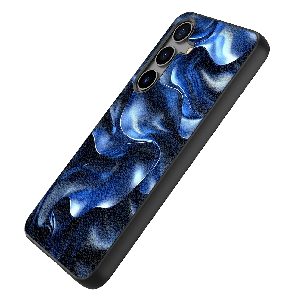 Back Cover Leather Case for Samsung Galaxy S20 S21 S22 S23 S24 Plus Ultra FE Fan Edition 5G with Blue Cloth Pattern Image Print image 5