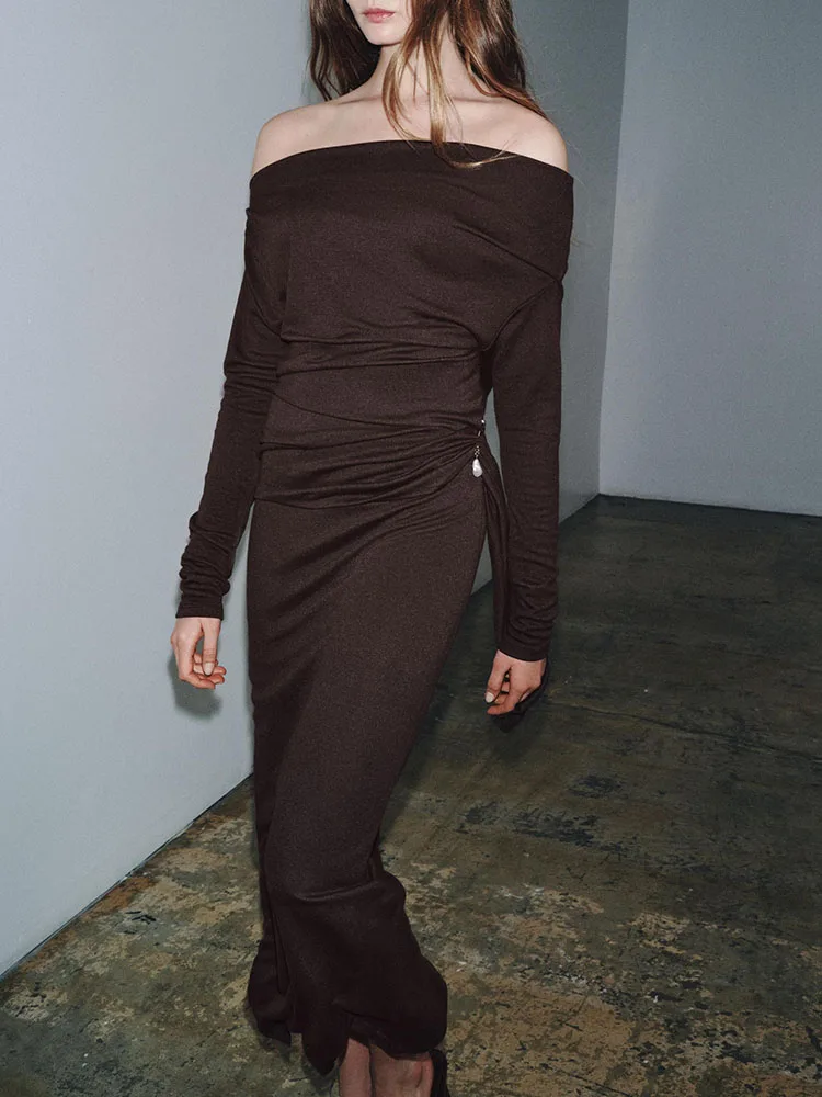 

Новое зимнее женское длинное платье Sve с мягким воротником и пуговицами, модное платье на одно плечо, средней талии, длиной до пола, Dr