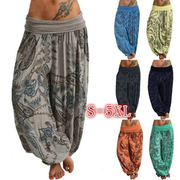 Summer  Digital Print Wide Leg Pants Casual Trousers Long Length Wish New Style Ethnic Women's Fashion Casual Wear