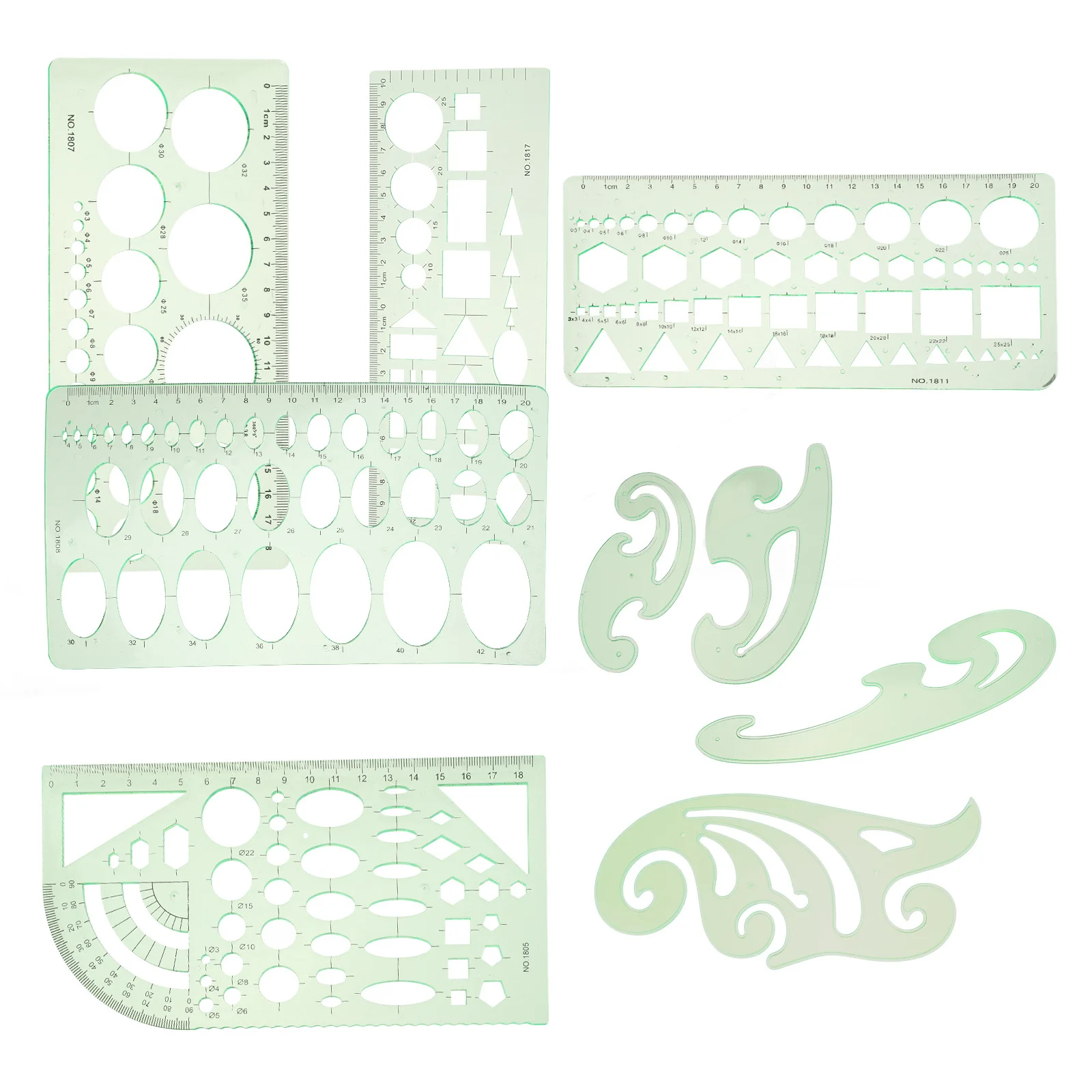 مجموعة استنسل بيضاوية دائرية مكونة من 9 قطع، قوالب رسم بلاستيكية هندسية، أدوات صياغة للفنانين والطلاب، مستلزمات الرسم المعماريين