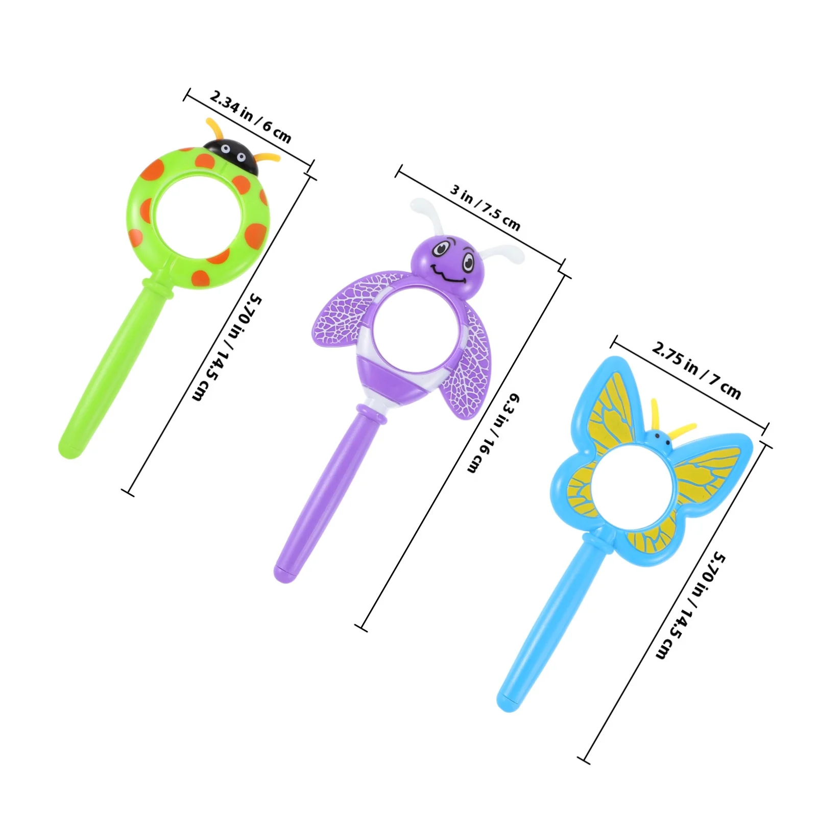 Lupa de mano de plástico para niños, lupa HD para explorador de insectos, forma de dibujos animados, colorida, aprendizaje inodoro, 3 uds.