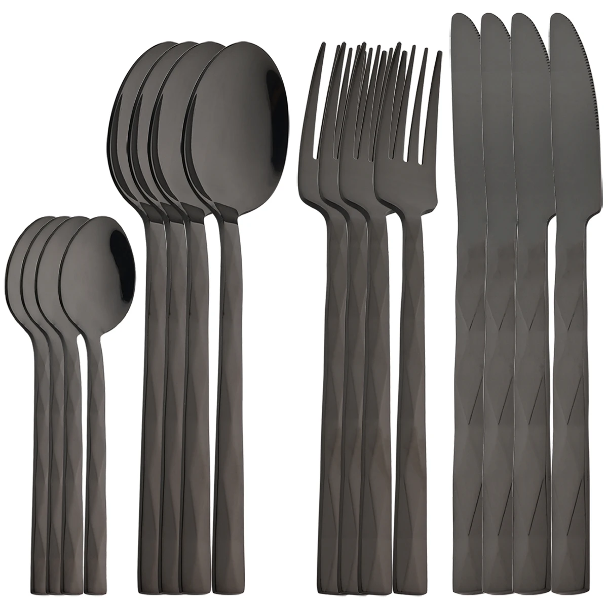 

16pcs Black Dinnerware Set Knife Fork Coffee Spoon Cutlery Set Mirror Stainless Steel Flatware Western Party Kitchen Tableware