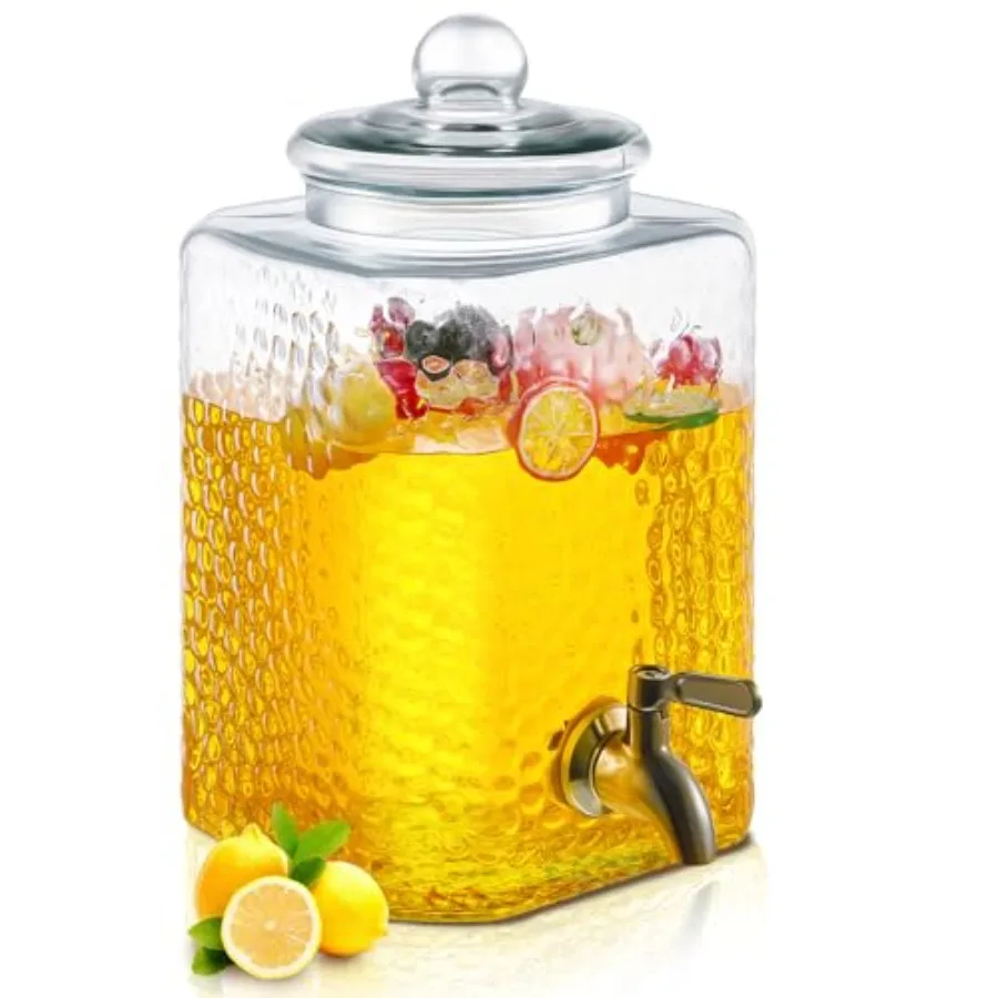 

Pack. Glass Water Drink Dispenser for Party Hammered Glass Beverage Dispenser Water Jug Container with Stainless Steel Spigot f