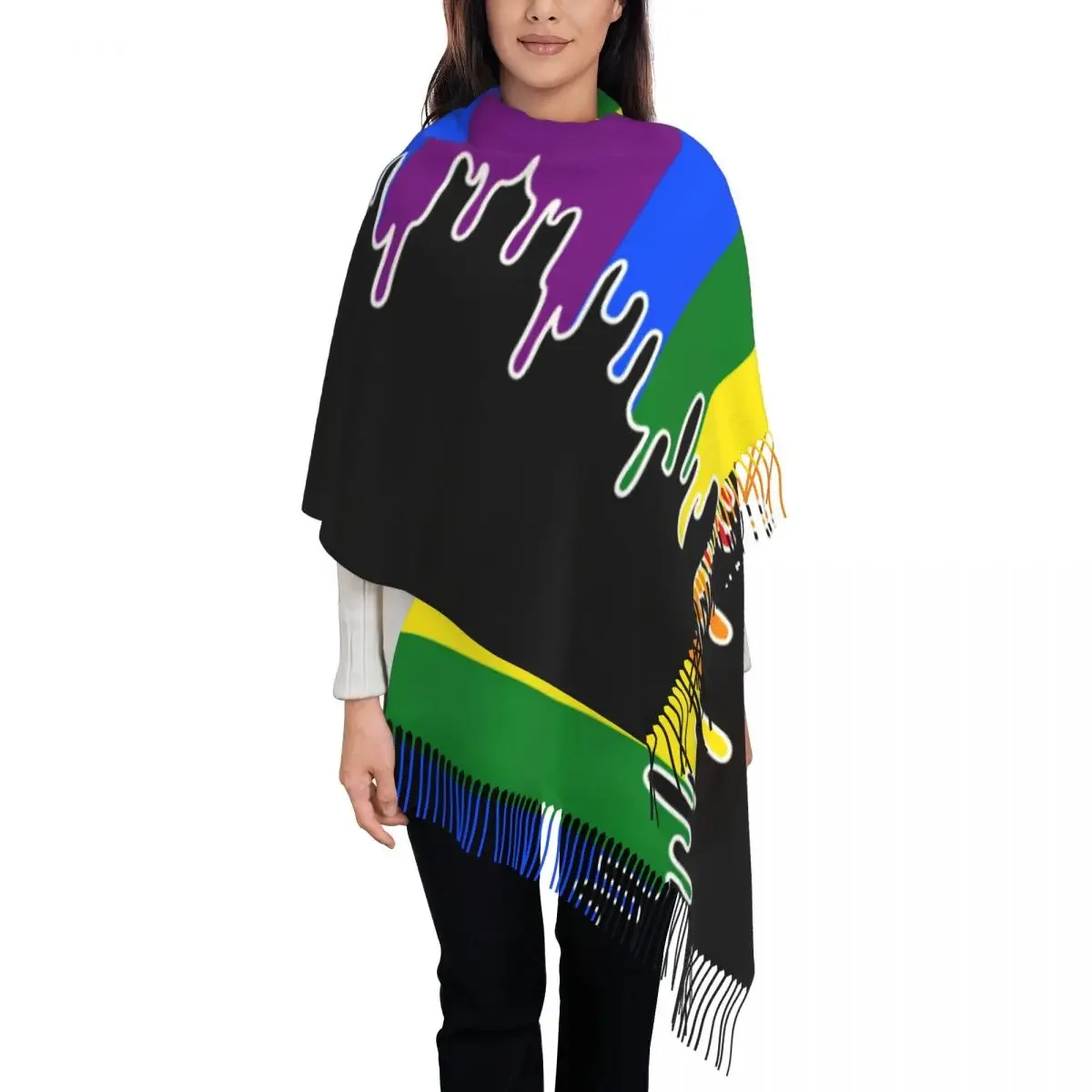 Personalized Print Gay Pride Flag Drip Design Scarf Men Women Winter Warm Scarves LGBT Rainbow Lesbian Shawl Wrap