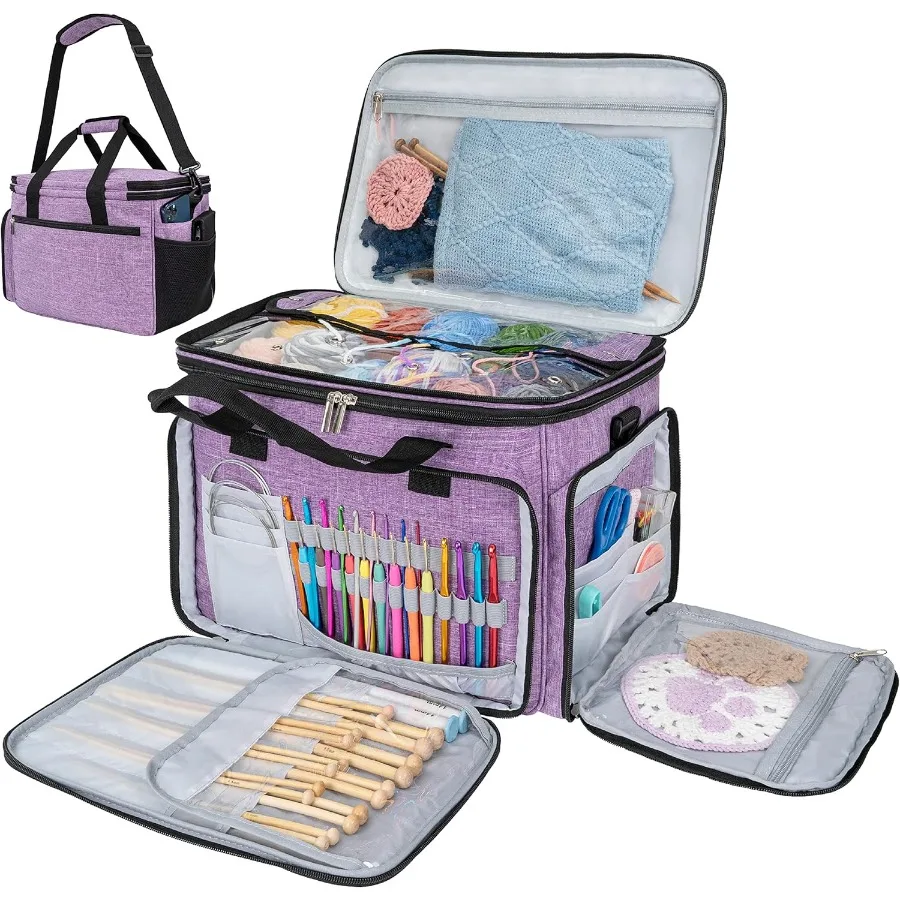 

PAVILIA Knitting Bag Yarn Storage Tote Large Crochet Organizer Bag for Crocheting Knitter Ideal Yarn Storage Holder and Knittin