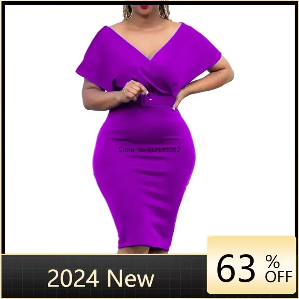 

African Dresses for Women 2024 Spring Summer Sexy Belt High Waist Bandage Elegant Bodycon Midi Dress African Clothes S-3XL