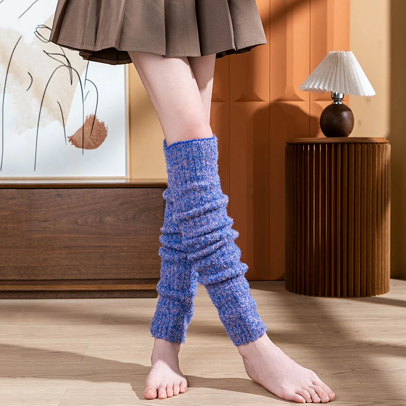 Leg Warmer Knitted Thick Strip Leg Socks Over The Knee Warm Leg Woolen Loop Yarn-Composite Color Coarse Needle Leg Protector