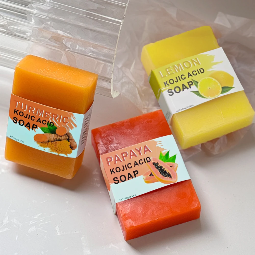 3pcs Ginger Soap Papaya Soap Lemon Soap, used for washing your face and bathing, suitable for all skin types, universal for men