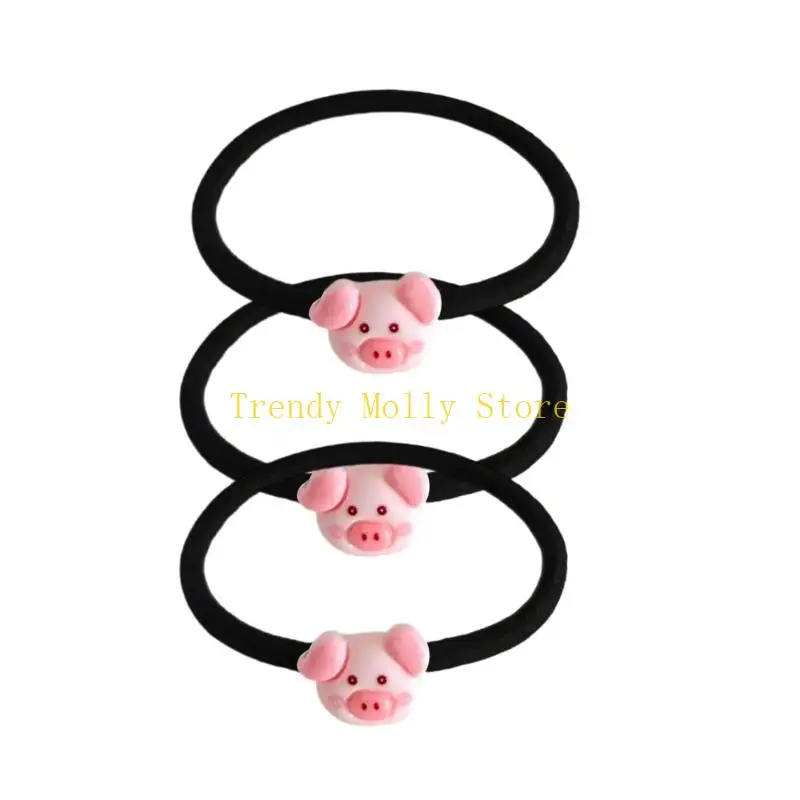 

N5KB 3PCS Cartoon Pig Hair Scrunchies Gentle NonSlip Hair Tie Elastic Hair Rope For School Office Party Hair Styling Tool