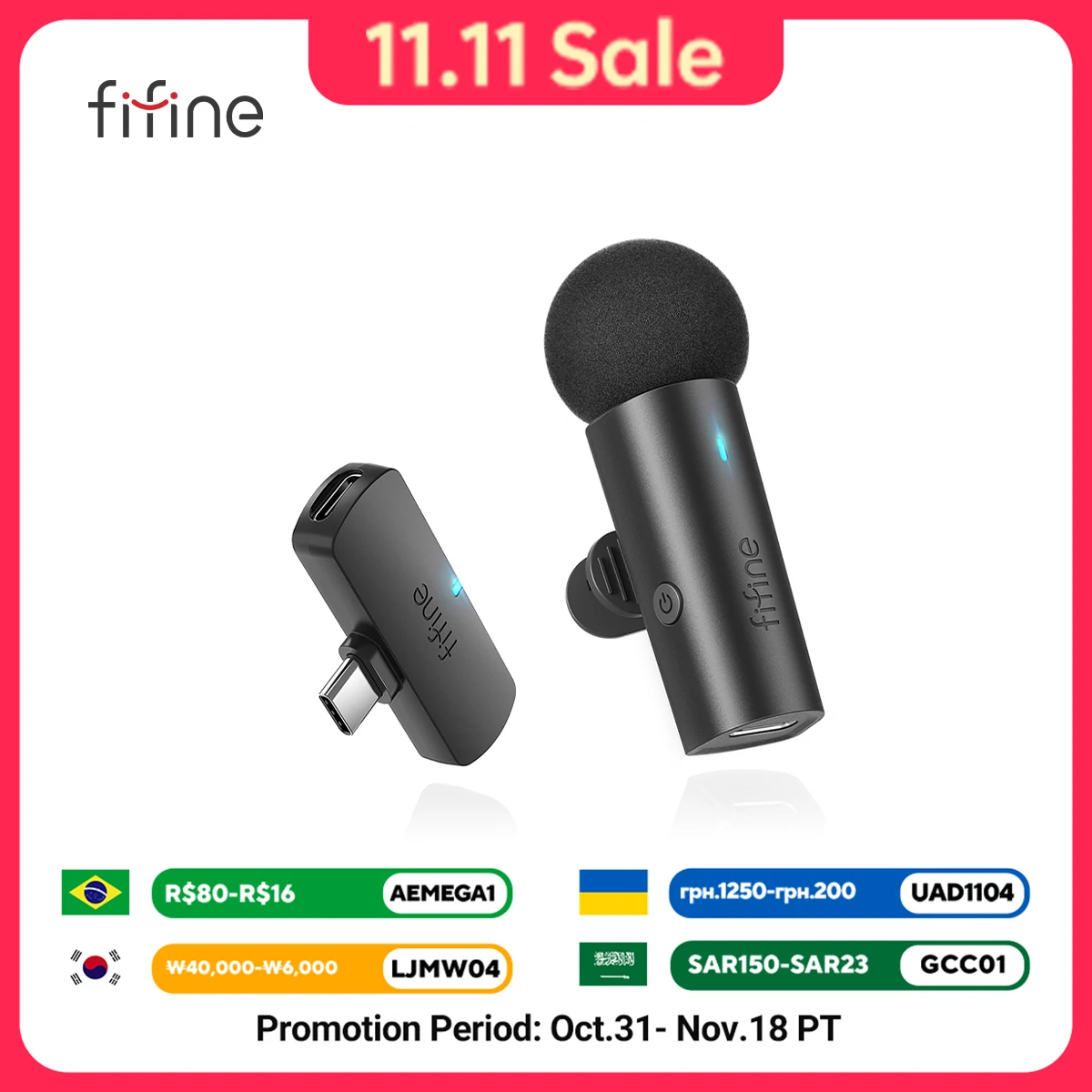 FIFINE Wireless Lavalier Microphone for Phone/Tablet,Type-C Condenser Mini Mic for Video, Interview, Vlog, YouTube, Recording-M6