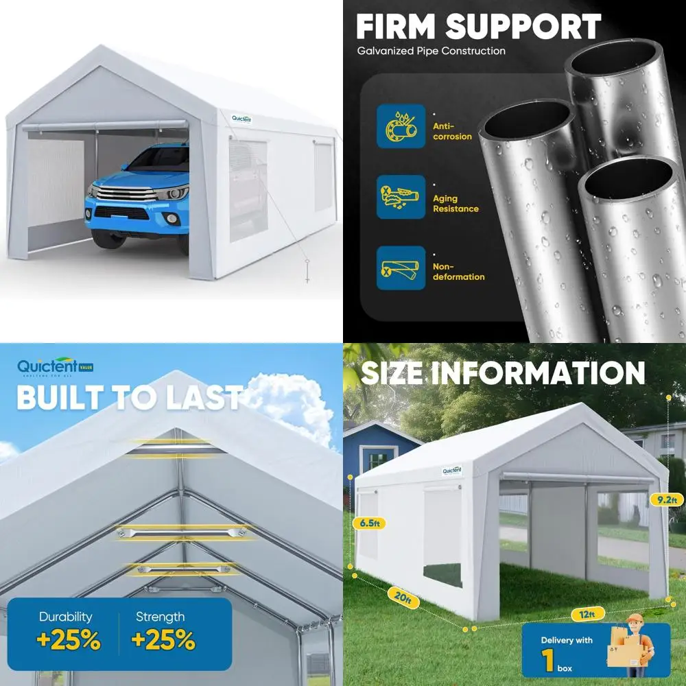 

Heavy-Duty 12x20 Carport Canopy: Galvanized Outdoor Shelter for Cars, Boats, and Garages with Reinforced Roll-up Ventilation