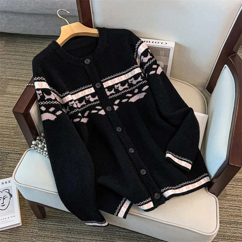 170Kg Plus Size Women's Bust 160 Autumn Winter Loose Cartoon Cardigan Thick Sweater Knitted Jacket 4XL 5XL 6XL 7XL 8XL 9XL