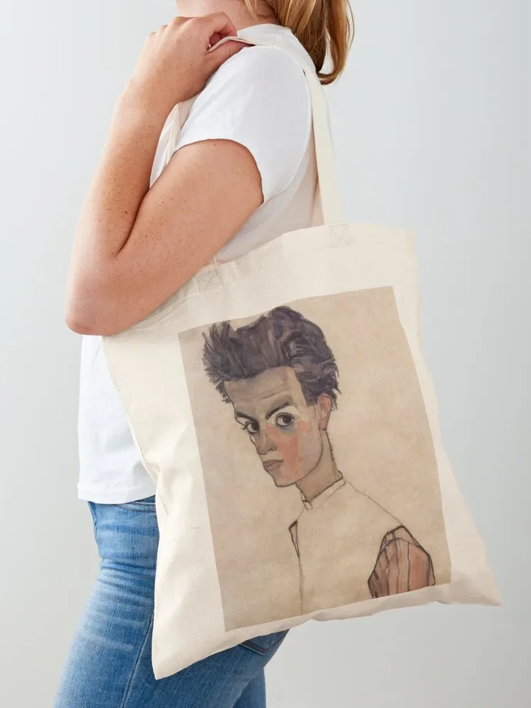 Egon Schiele - Self Portrait Tote Bag canvas tote custom